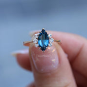 Vintage Markiz London Blue & Pırlanta Yüzük