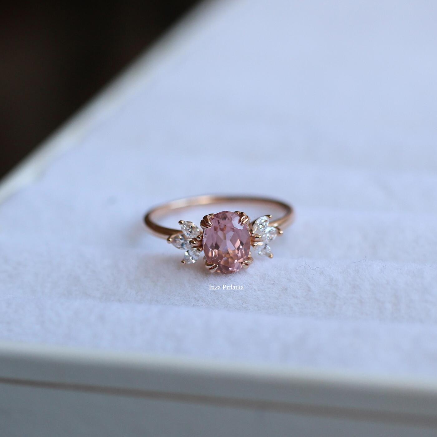 Vintage Lotus Morganite & Pırlanta Yüzük