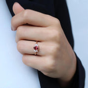 Vintage Mini Lotus Turmalin & Pırlanta Yüzük