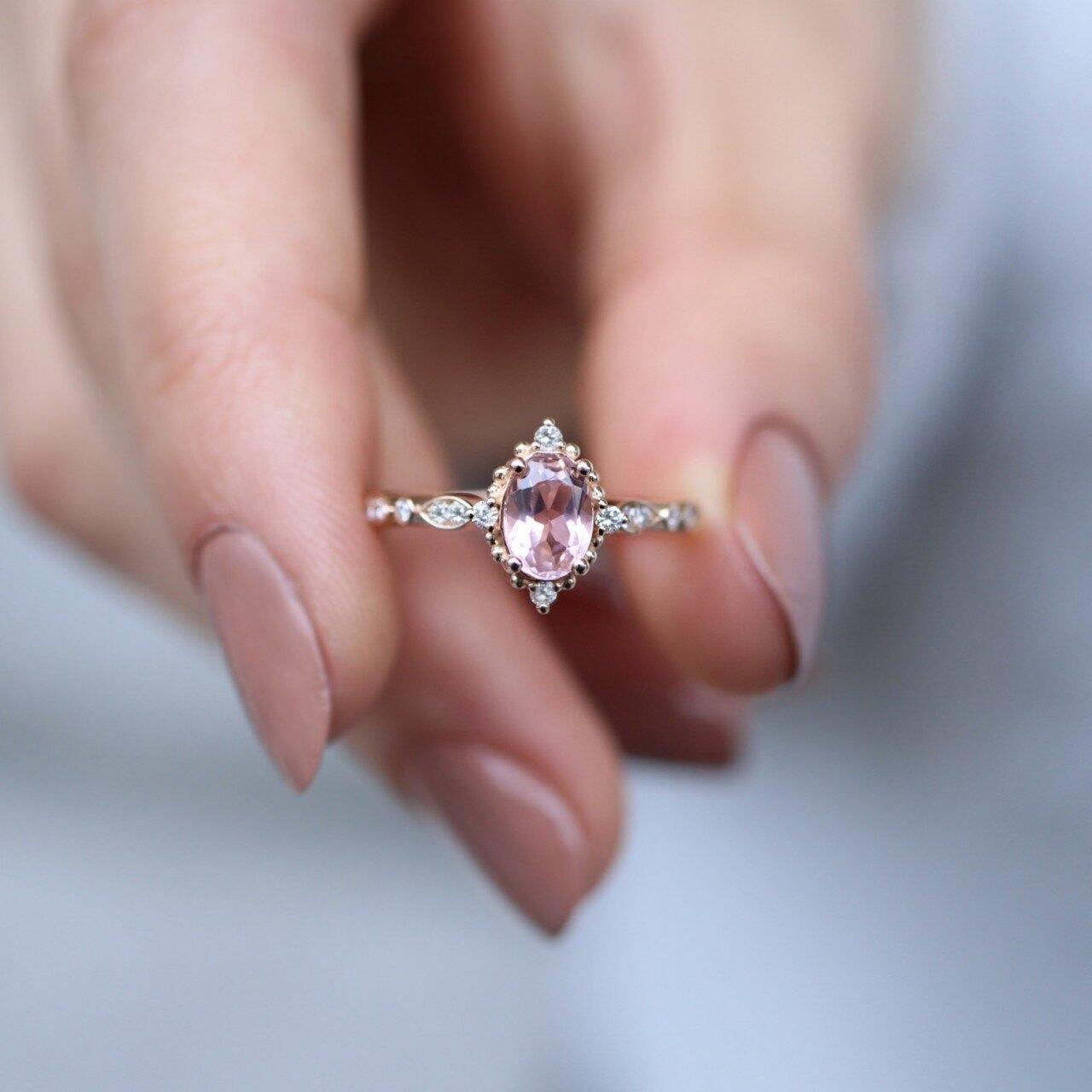 Vintage Mini Selius Morganite & Pırlanta Yüzük