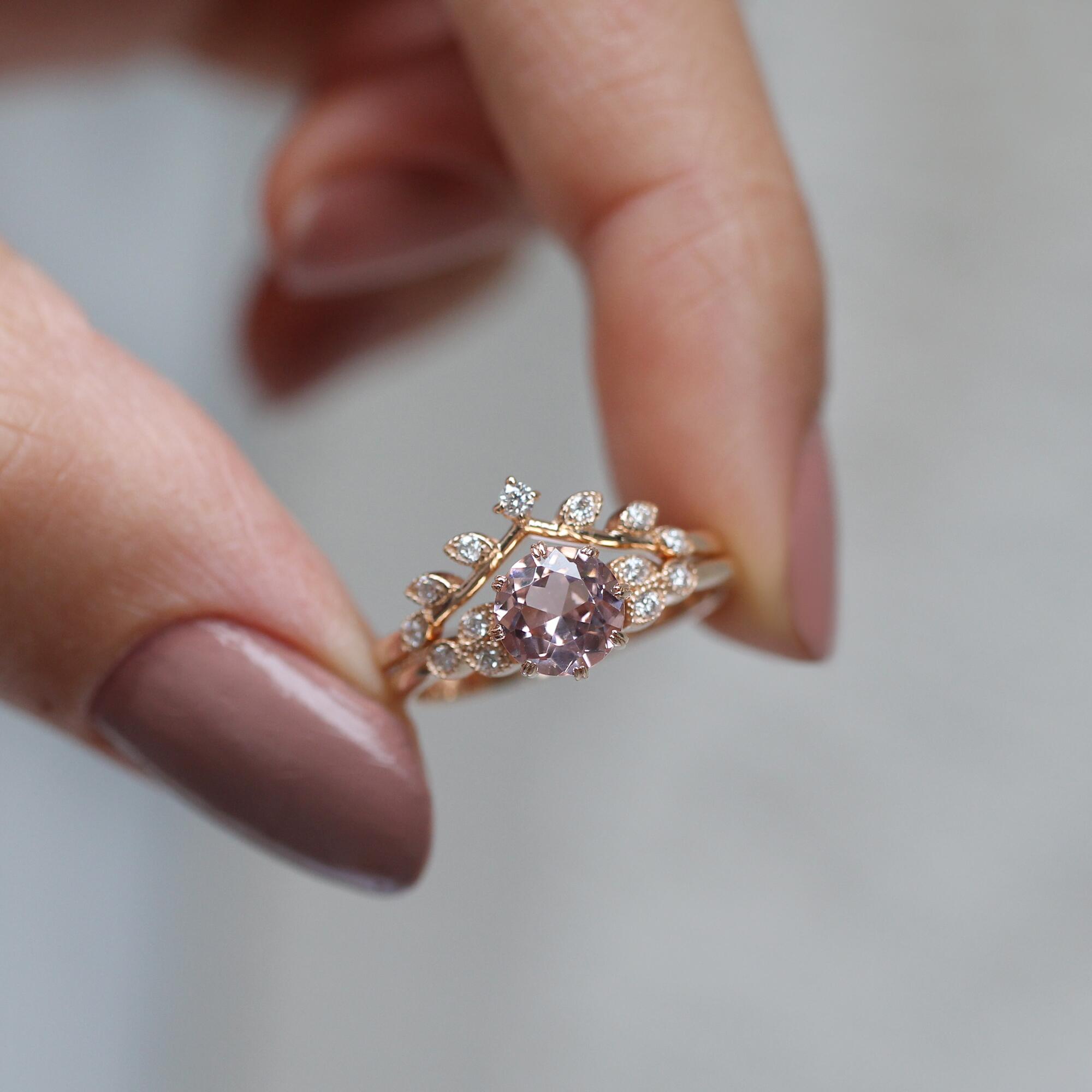 Vintage Morganite & Dal Pırlanta Yüzük