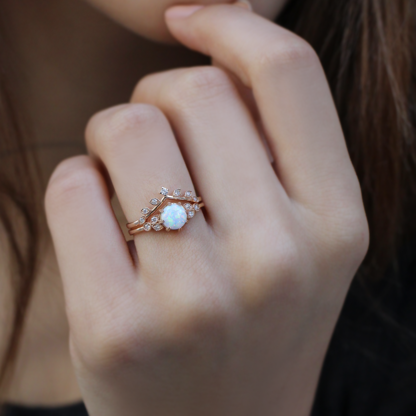 Vintage Opal & Dal Yarım Tur Pırlanta Yüzük