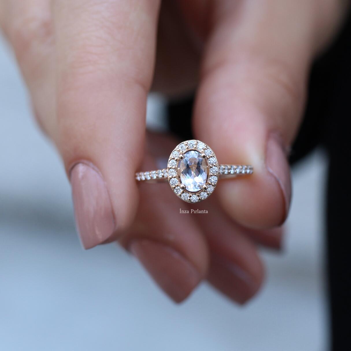 Vintage Beyaz Topaz & Pırlanta Yüzük