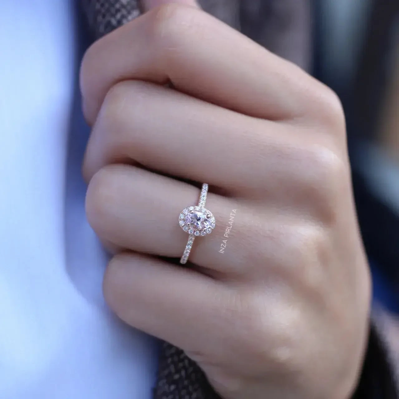 Vintage Oval Morganite & Pırlanta Tektaş Yüzük