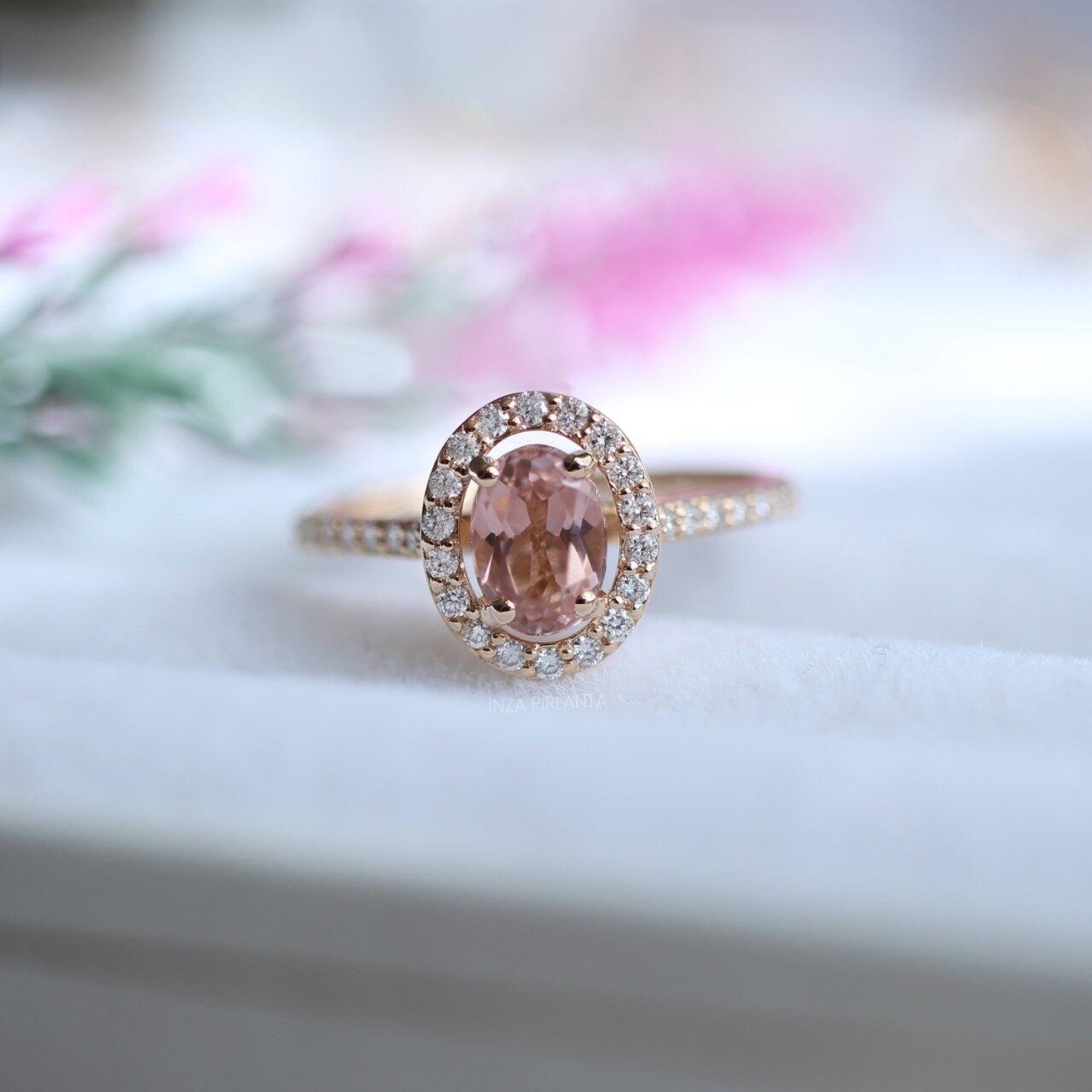 Vintage Oval Morganite & Pırlanta Yüzük