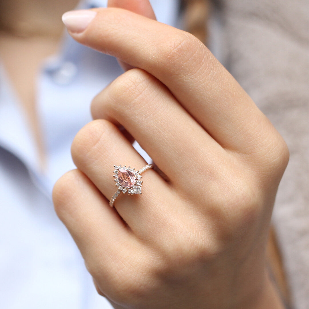 Vintage Özel Tasarım Damla Morganite & Prenses Pırlanta Yüzük