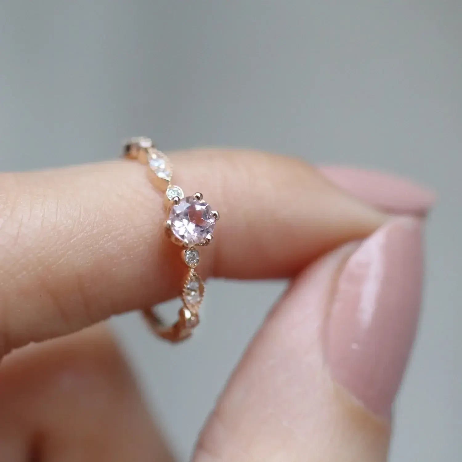 Vintage Özel Tasarım Morganite & Pırlanta Yüzük