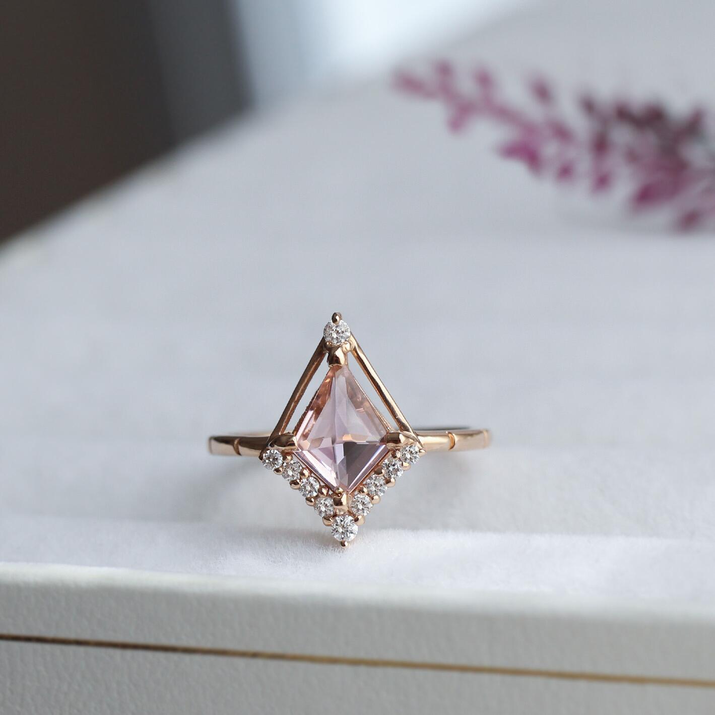 Vintage Özel Tasarım Morganite & Pırlanta Yüzük