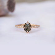 Vintage Özel Tasarım Moss Agate & Pırlanta Yüzük