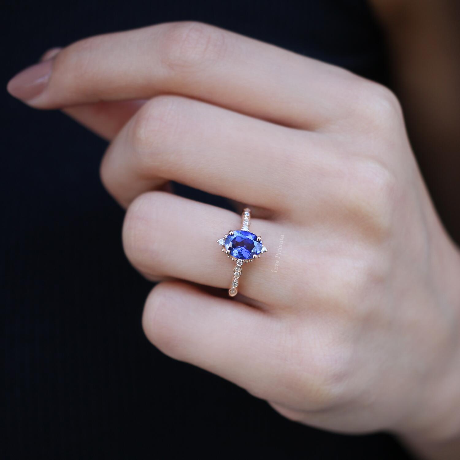 Vintage Selius Büyük Boy Blue Topaz & Pırlanta Yüzük