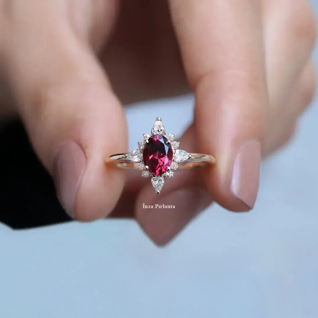 Vintage Selius Pırlanta & Rhodolite Yüzük