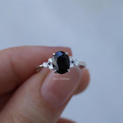 Vintage Siyah Spinel & Pırlanta Tektaş Yüzük