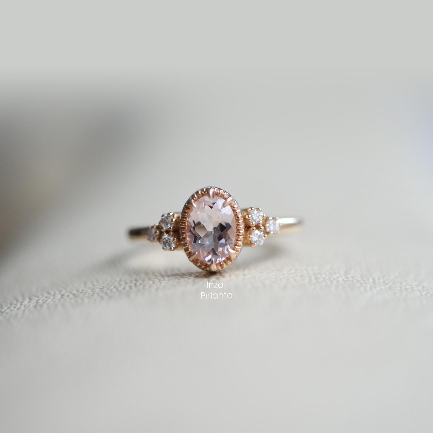 Vintage Tasarım Morganite & Pırlanta Yüzük