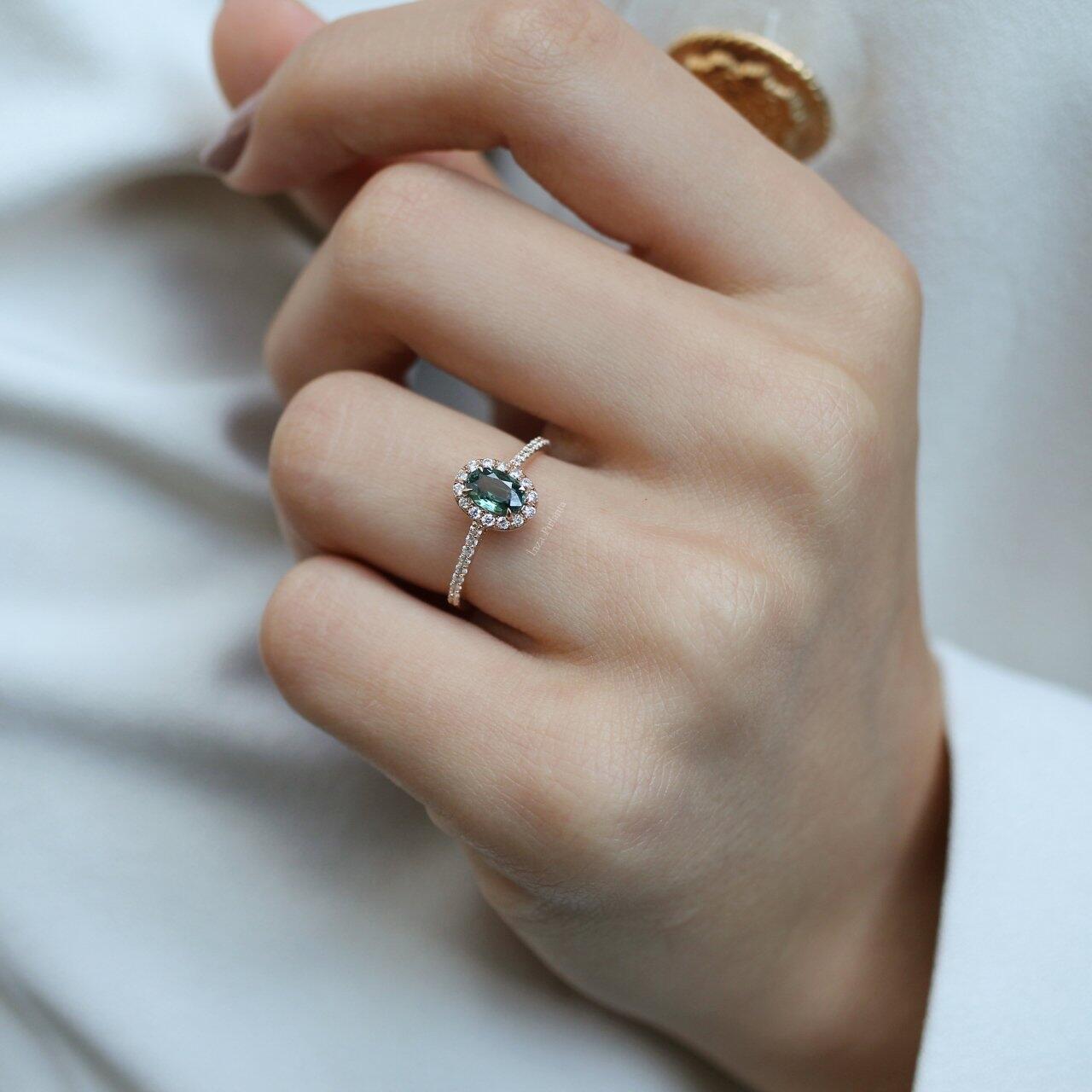 Vintage Tasarım Yeşil Safir & Pırlanta Yüzük