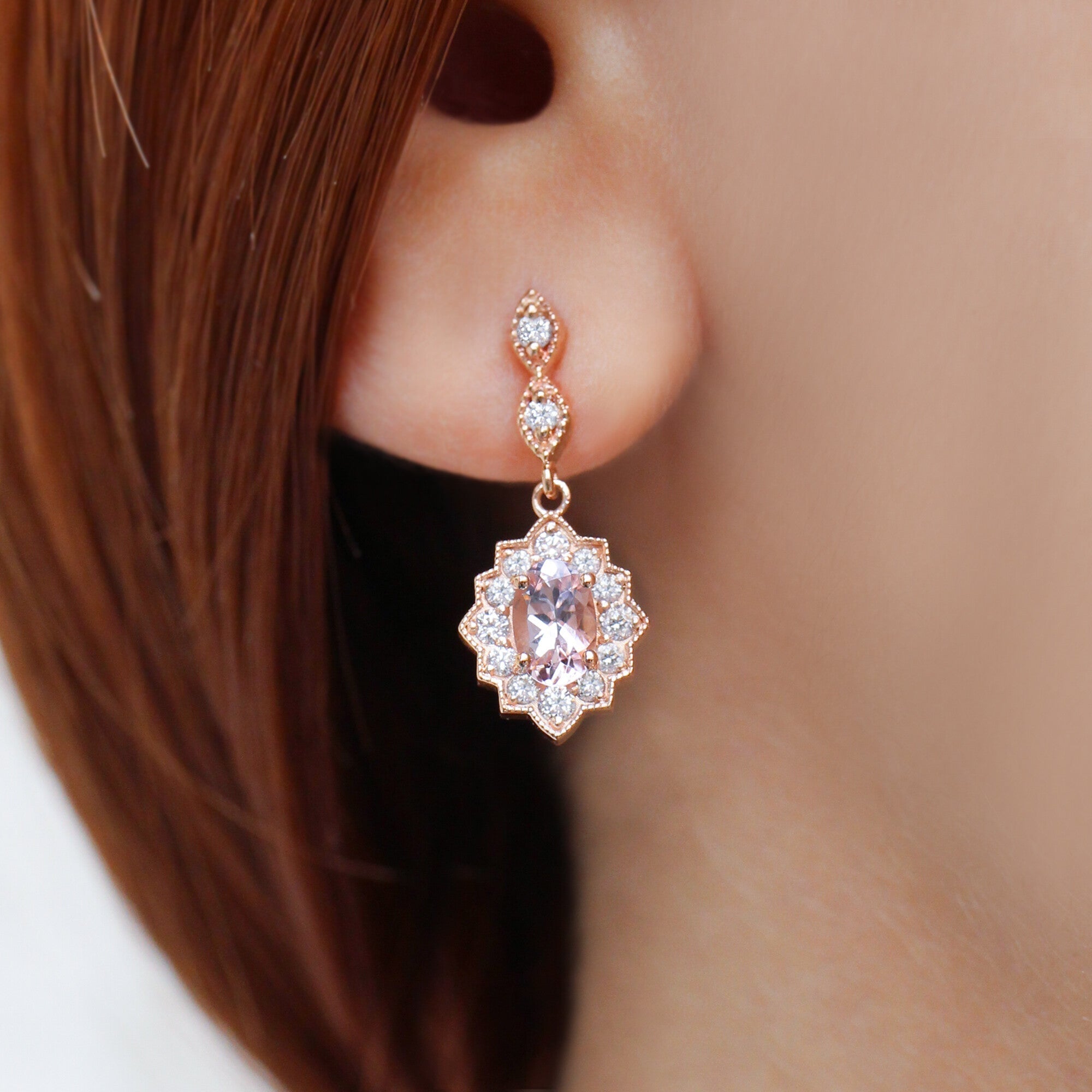 Vintage Venice Pırlanta & Morganite Küpe