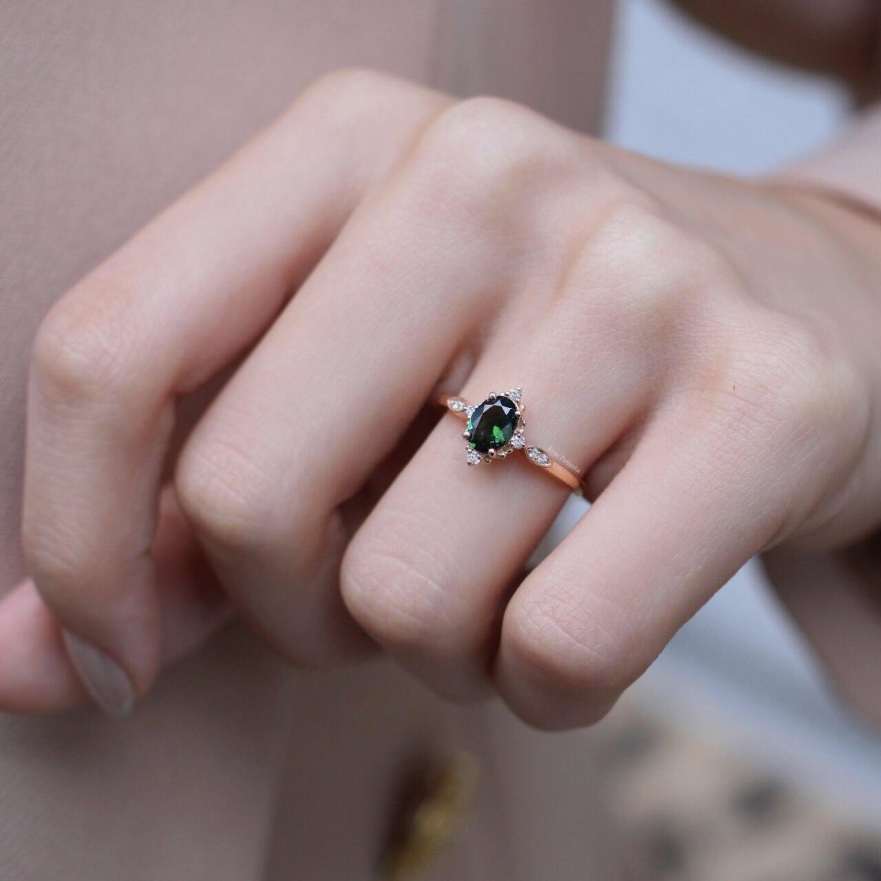 Vintage Yeşil Turmalin & Pırlanta Yüzük