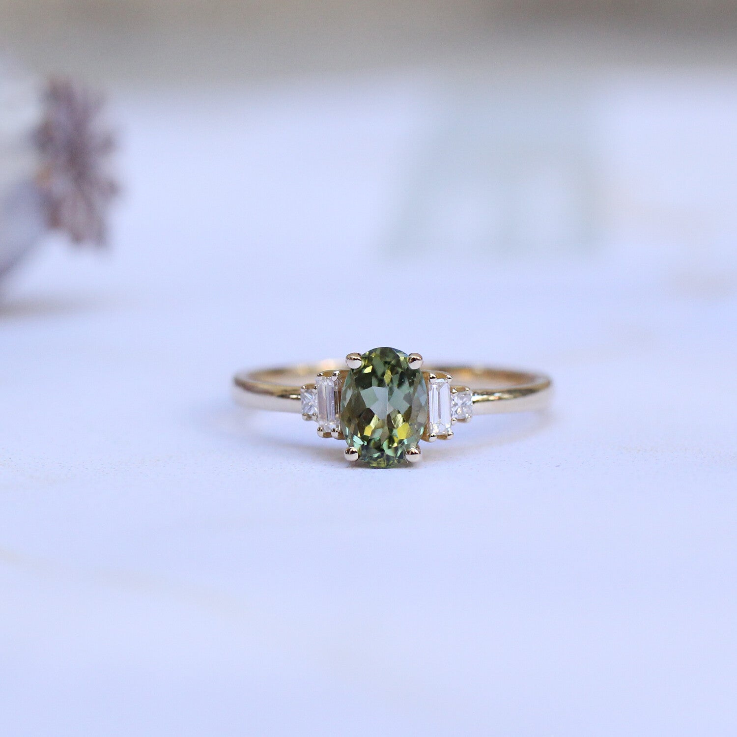 Vintage Yeşil Turmalin & Pırlanta Yüzük