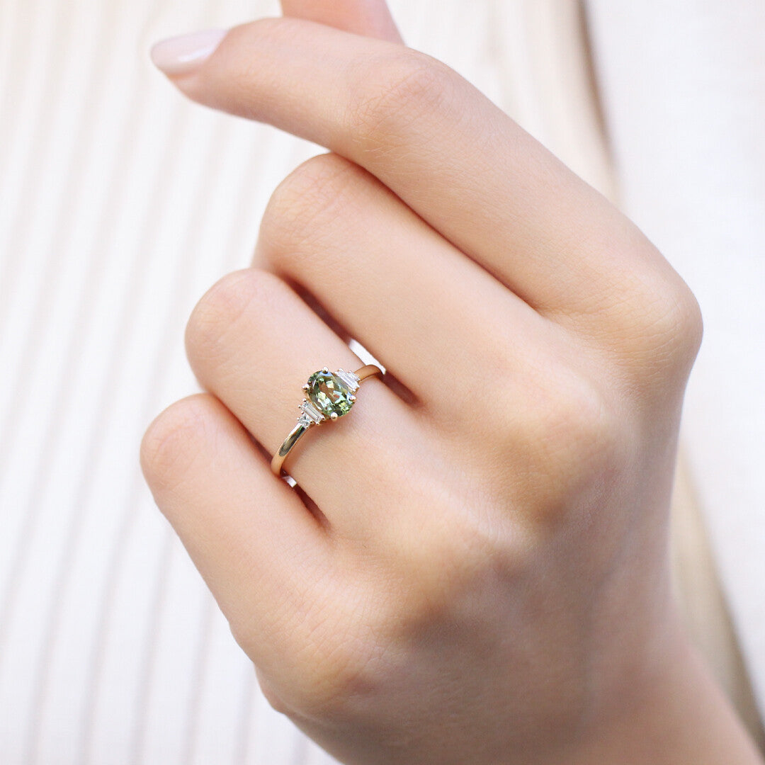 Vintage Yeşil Turmalin & Pırlanta Yüzük