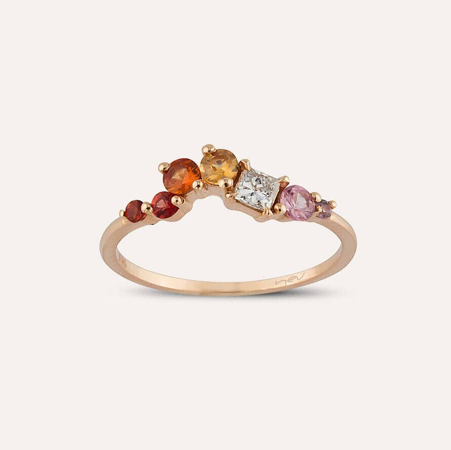 Violet Multicolor Safir ve Pırlanta Taşlı Rose Altın Yüzük