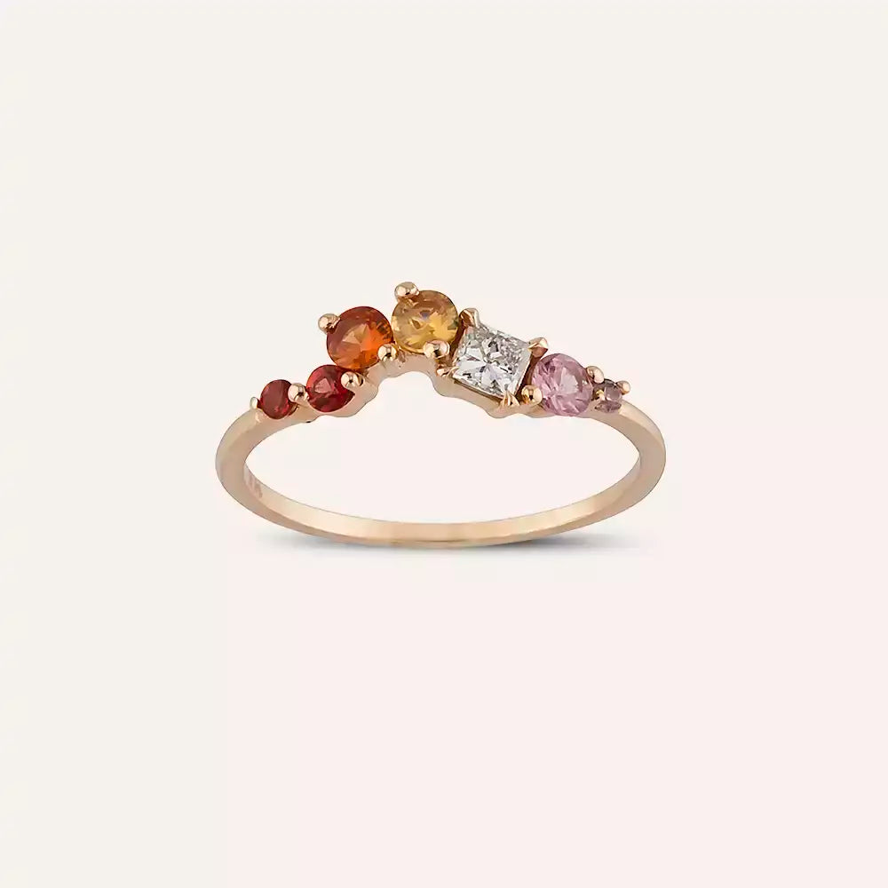 Violet Multicolor Safir ve Pırlanta Taşlı Rose Altın Yüzük