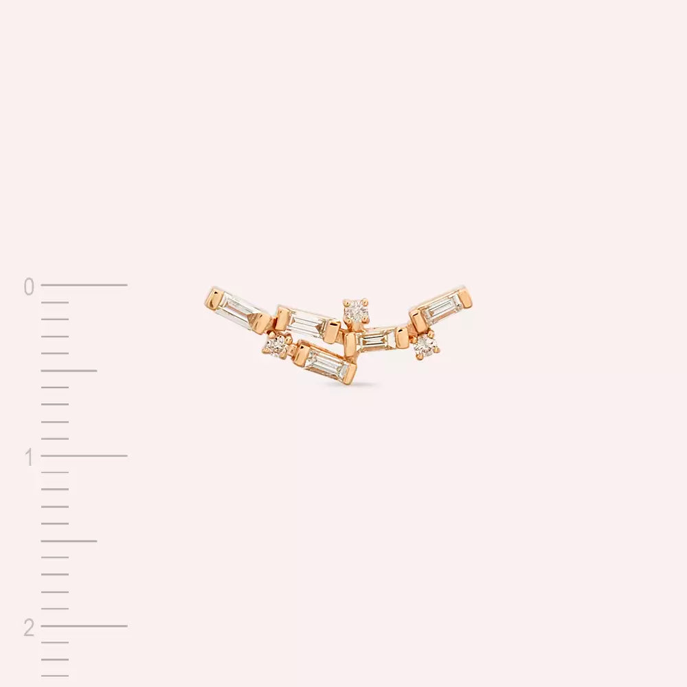 Viora Baget Kesim Pırlanta Taşlı Rose Altın Küpe