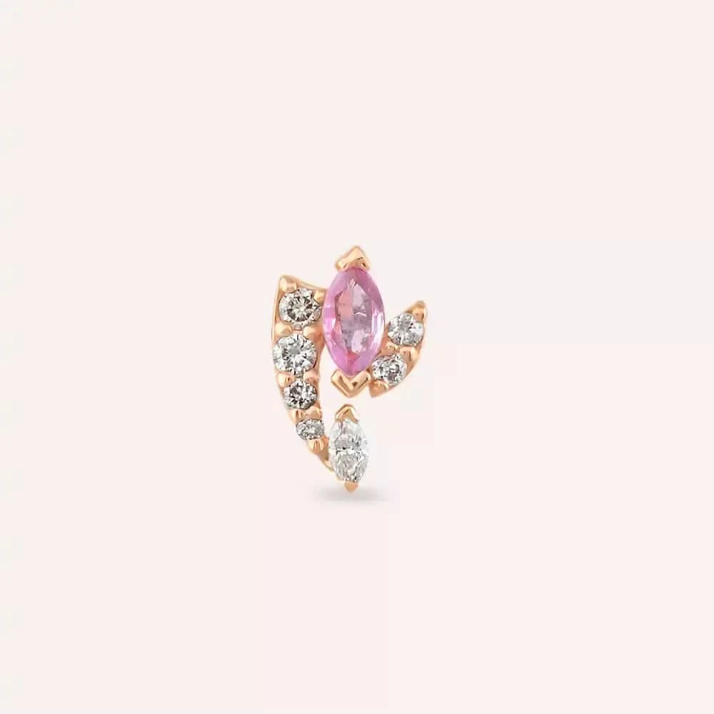 Visal Pink Safir ve Pırlanta Taşlı Rose Altın Piercing