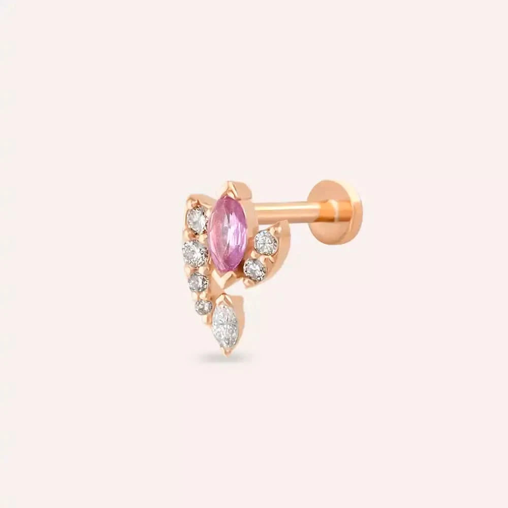 Visal Pink Safir ve Pırlanta Taşlı Rose Altın Piercing