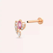 Visal Pink Safir ve Pırlanta Taşlı Rose Altın Piercing