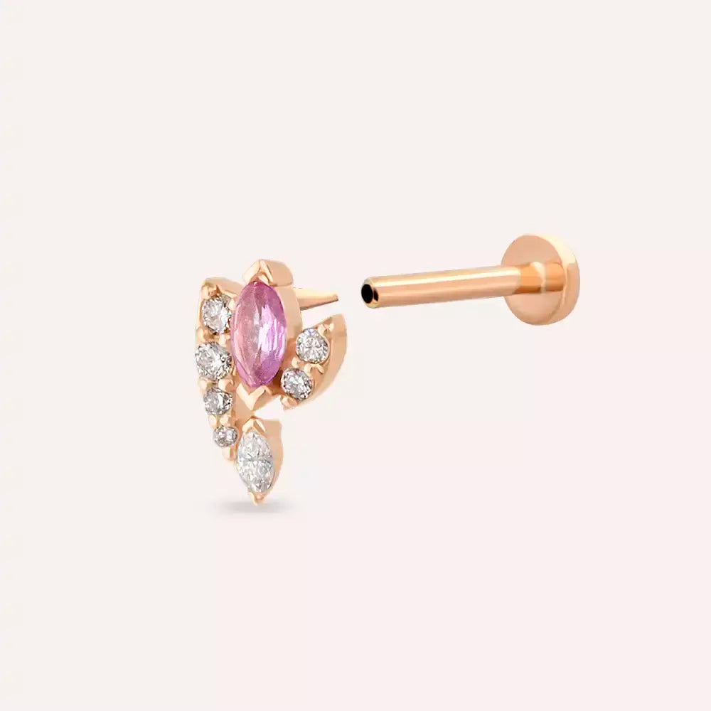 Visal Pink Safir ve Pırlanta Taşlı Rose Altın Piercing
