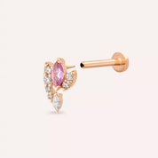 Visal Pink Safir ve Pırlanta Taşlı Rose Altın Piercing