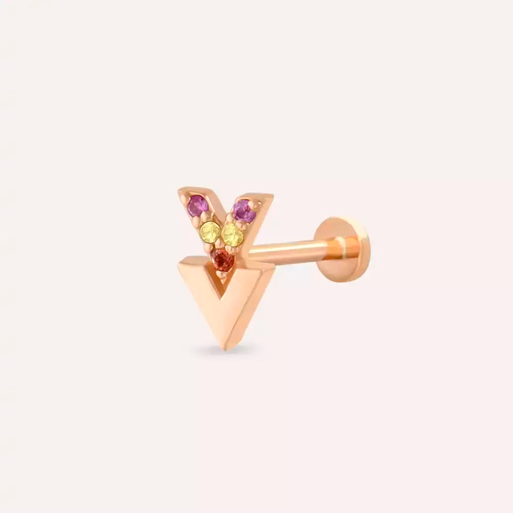 Vivi Multicolor Safir Rose Altın Piercing