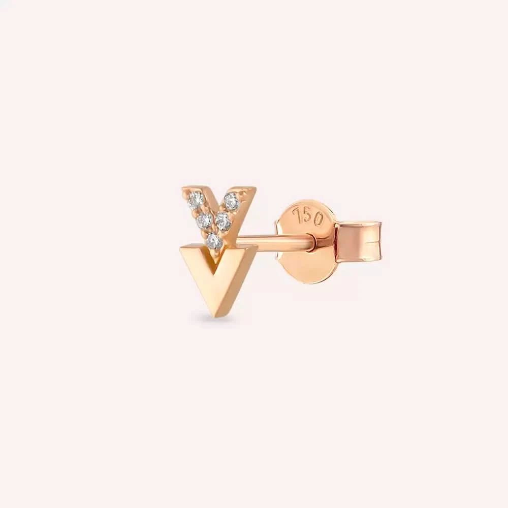 Vivi Pırlanta Taşlı Rose Altın Tek Küpe
