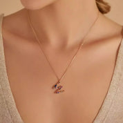 W Harf Brown Pırlanta ve Multicolor Safir Taşlı Rose Altın Kolye