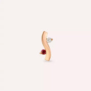 Wave Red Safir ve Pırlanta Taşlı Rose Altın Piercing