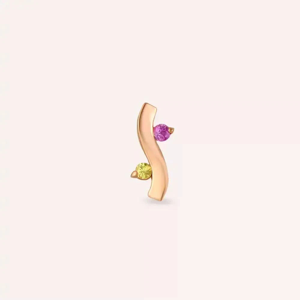 Wave Yellow ve Pink Safir Taşlı Rose Altın Piercing