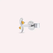 Wavy Yellow Safir Taşlı Beyaz Altın Tek Küpe