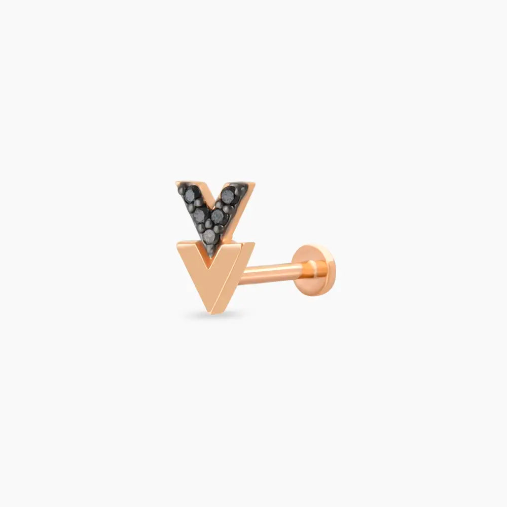 Way Siyah Pırlanta Taşlı Rose Altın Piercing