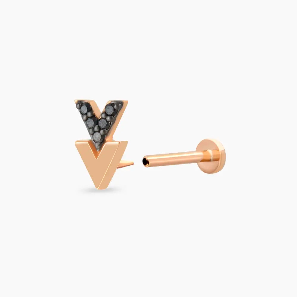 Way Siyah Pırlanta Taşlı Rose Altın Piercing