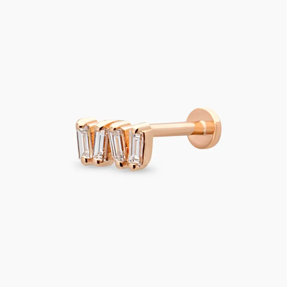 Weave Baget Pırlanta Taşlı Rose Altın Piercing