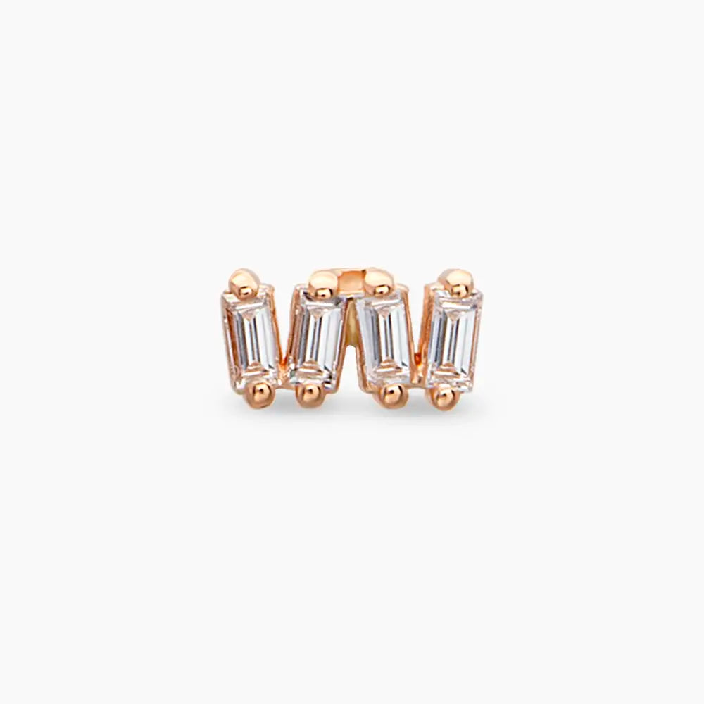 Weave Baget Pırlanta Taşlı Rose Altın Piercing