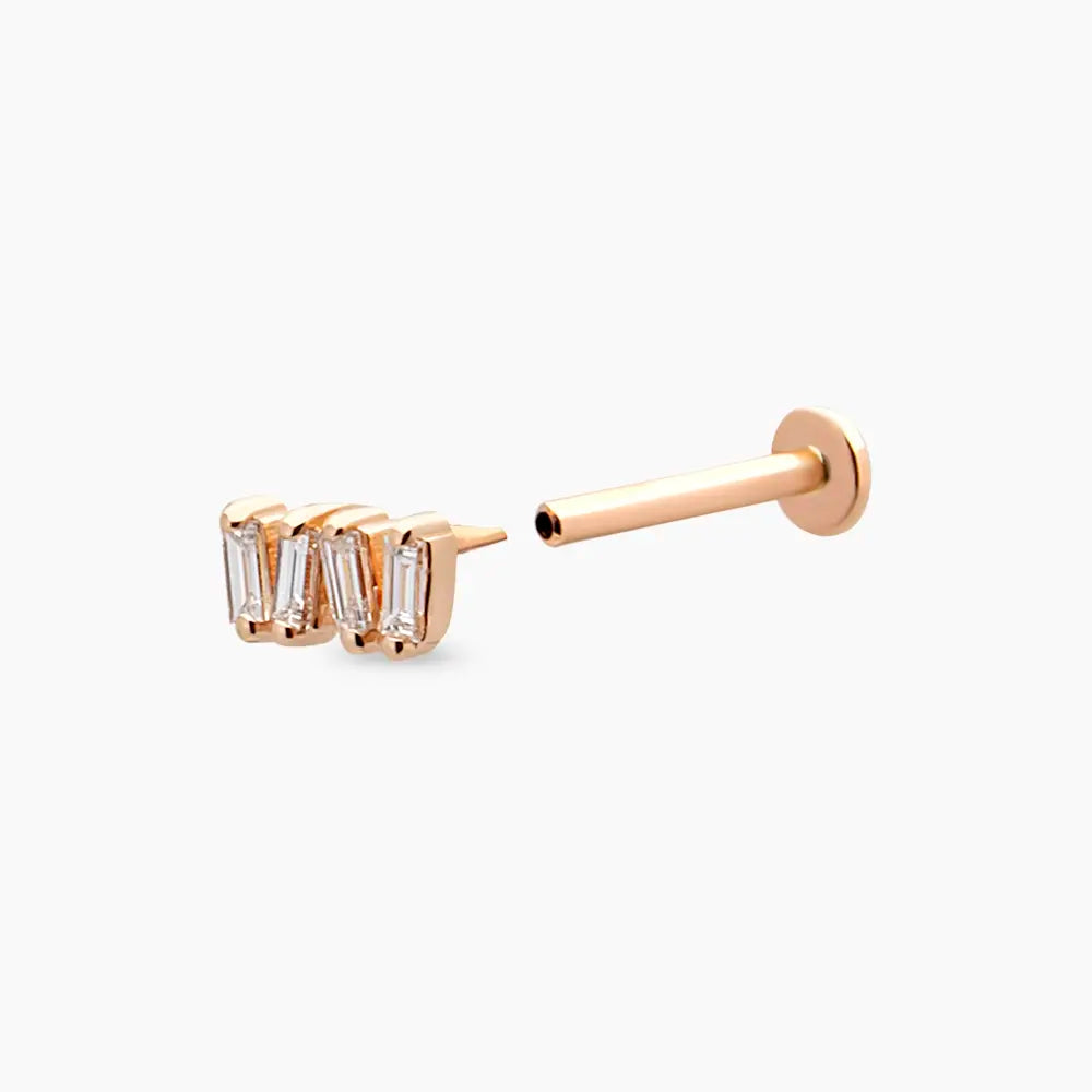 Weave Baget Pırlanta Taşlı Rose Altın Piercing