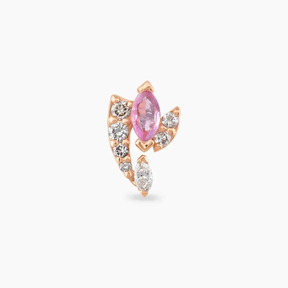 Wendy Pink Safir ve Pırlanta Taşlı Rose Altın Piercing