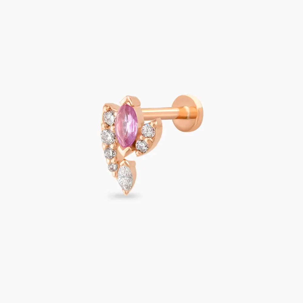 Wendy Pink Safir ve Pırlanta Taşlı Rose Altın Piercing