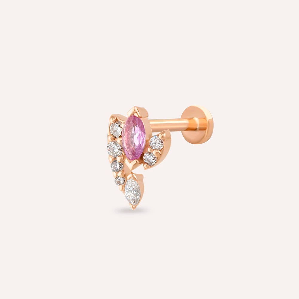 Wendy Pink Safir ve Pırlanta Taşlı Rose Altın Piercing