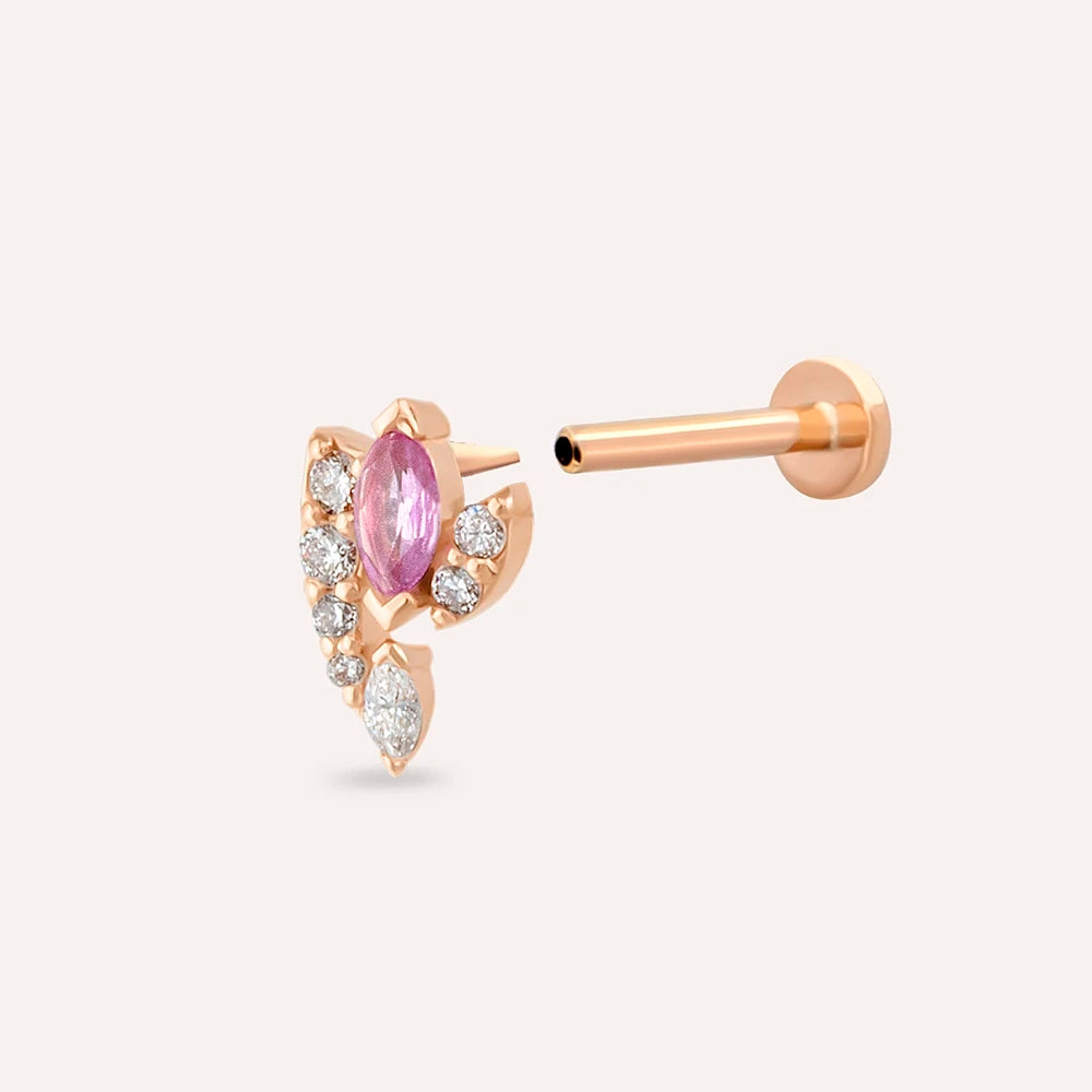 Wendy Pink Safir ve Pırlanta Taşlı Rose Altın Piercing