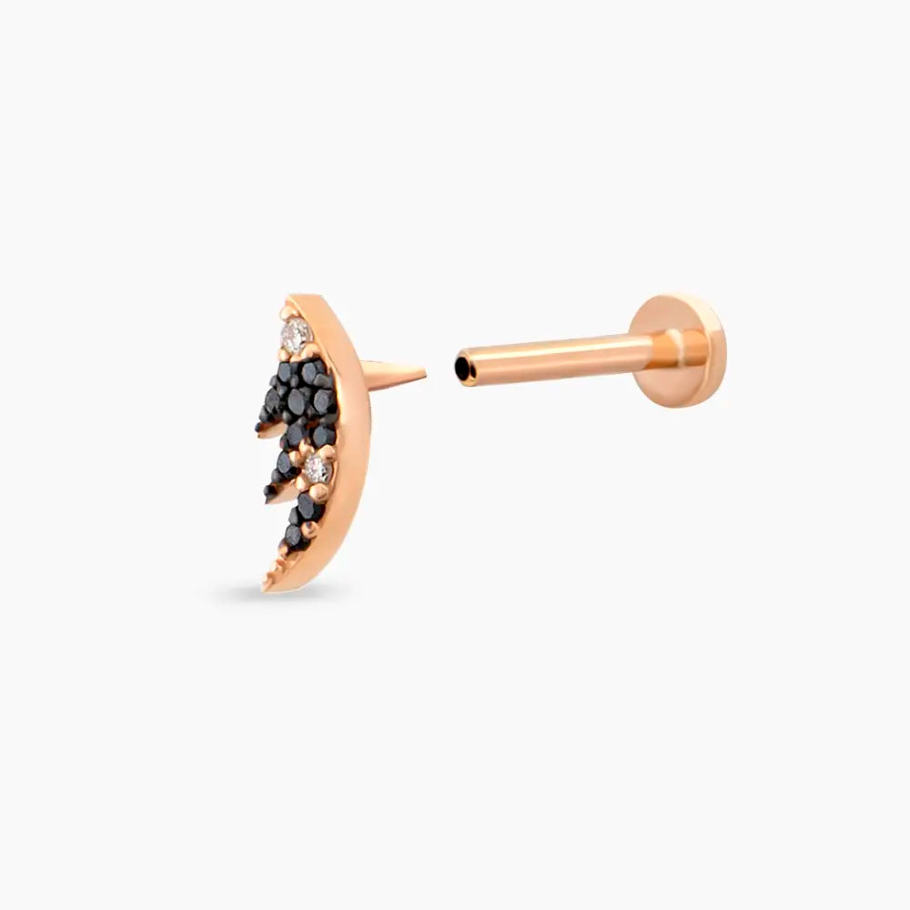 Wing Siyah Pırlanta Taşlı Rose Altın Piercing