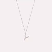 Y Harf 0.07 CT Pırlanta Taşlı Beyaz Altın Kolye