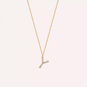 Y Harf 0.07 CT Pırlanta Taşlı Rose Altın Kolye