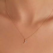 Y Harf 0.07 CT Pırlanta Taşlı Rose Altın Kolye