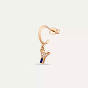 Y Harf Lacivert Mineli ve Pırlanta Taşlı Tek Küpe